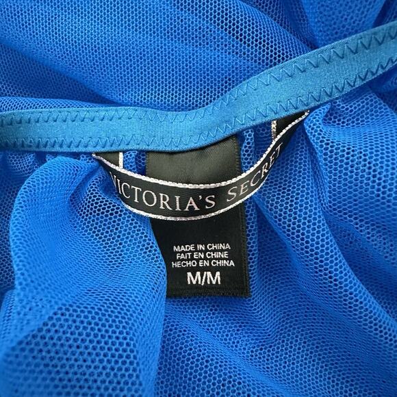 Victorias Secret Babydoll Negligee Top size M Blue Pink Lace Sheer Mesh - Picture 8 of 9